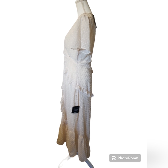 LuLus Next to You Cream Swiss Dot Ruffled Midi Dress - Picture 4 of 8